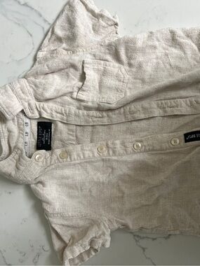 Little Bipsy Men's Light Cream Button-Down Linen Shirt
